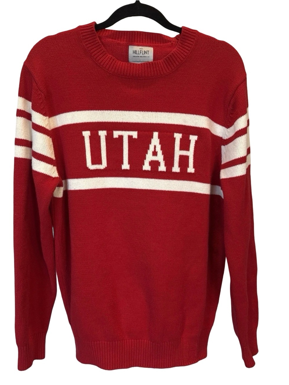 Hillflint Utah Utes Red Knit Sweater Large NCAA Stripe Crewneck